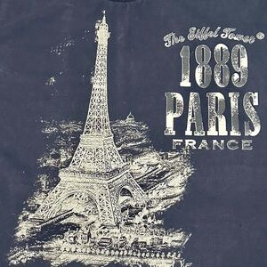 France Authentic White and Black Short Sleeve Tee with Eiffel Tower Graphic